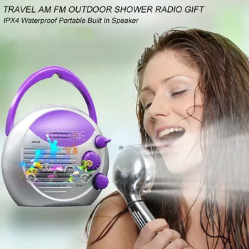 

IPX4 Waterproof Home Outdoor Portable Music Play Battery Powered Travel Built In Speaker AM FM Handheld Shower Radio Gift