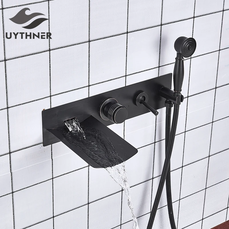 Fashion Style Black Bronze Bathtub Faucet Mixer Tap With Hand Shower Sprayer Watelfall Spout Hot and Cold Water | Обустройство дома