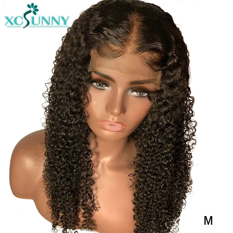 

13x6 Kinky Curly Lace Front Wigs Glueless Brazilian Remy Human Hair Lace Wig Natural Black Color For Women Pre Plucked Xcsunny