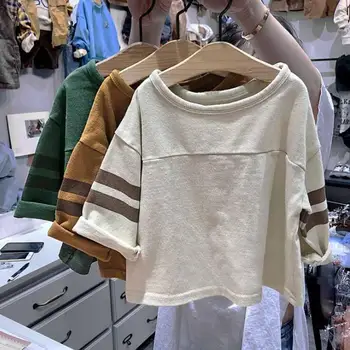 

2020 new girls boys patchwork t-shirt spring cotton fashion kids top 1-7t HJ421