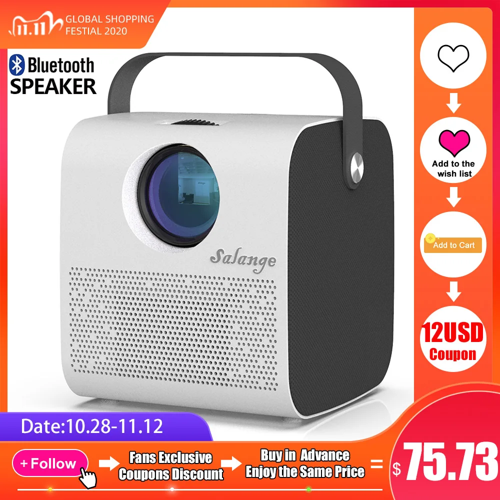 Salange P52 Mini Projector, Native 1280*720P 3000 Lumens Projetor, Support Full HD 1080P LED Proyector , 3D Beamer Home Theater
