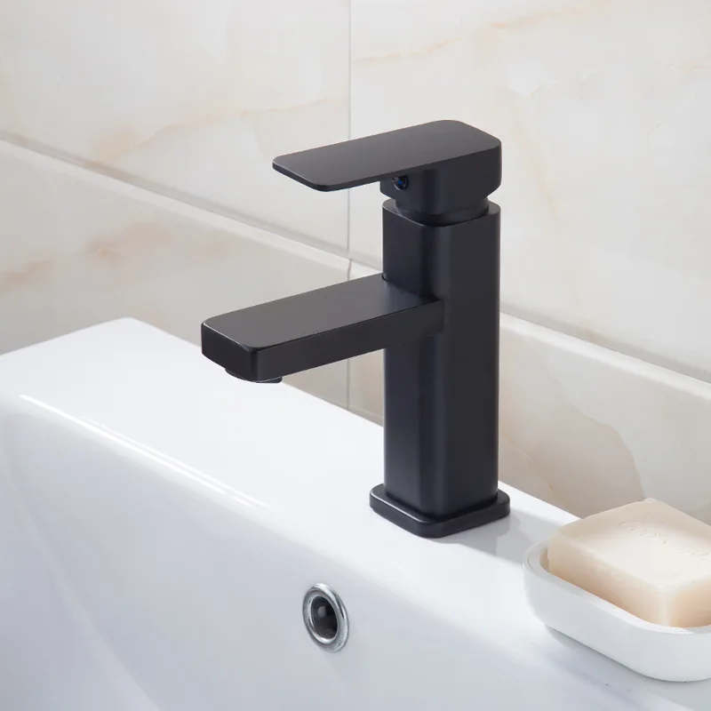 

Copper Basin faucet black paint hot and cold top Basin bottom basin wash basin square single hole water mixing valve