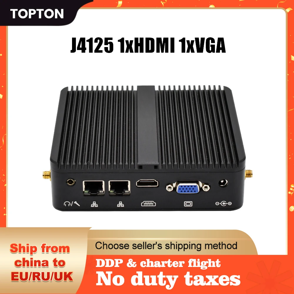 Fanless Mini PC Intel Celeron J4125 Quad Core DDR4 M 2 SSD Industrial 