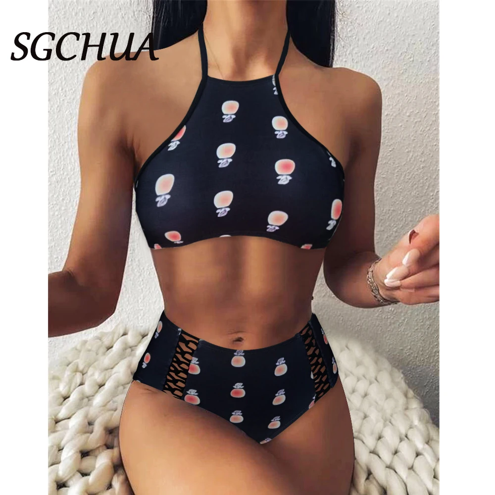 S-XL ананас комплект бикини из двух предметов купальник с высоким вырезом женский