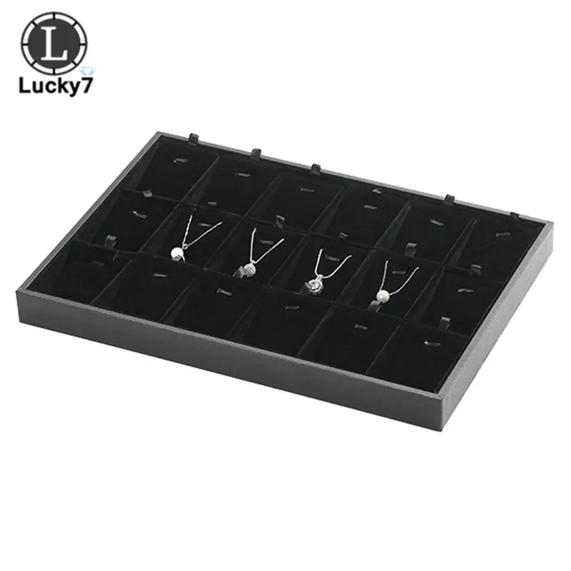 18 Grid Pendant Черный ПУ кожзам коробка для подноса ювелирных изделий Кольцо подвесной браслет, ожерелье лоток для хранения ювелирных изделий дисплей Ювелирное кольцо костюм дисплей - Цвет: 18 Grid Pendant