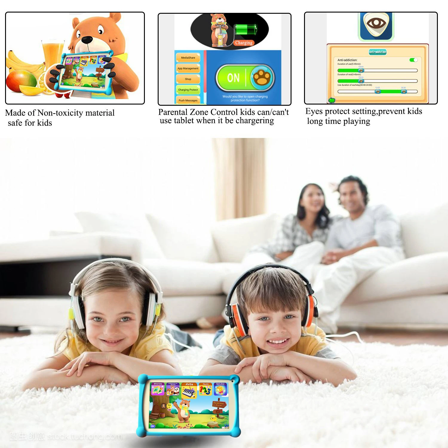 Kids Tablet, B.B.PAW 7 Inch HD Display 1+8G Android 6.0 Tablet for Adults and Kids, 120+ English Learning Preloaded Apps-2 Packs