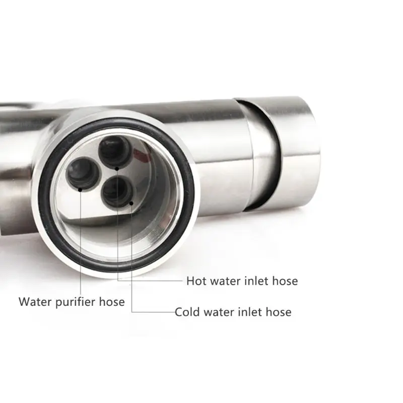 Stainless Steel Faucet with Clean Water Brushed Kitchen Hot and Cold Rotating Pure Sink Dual-Use Straight Drink Three in One Fa