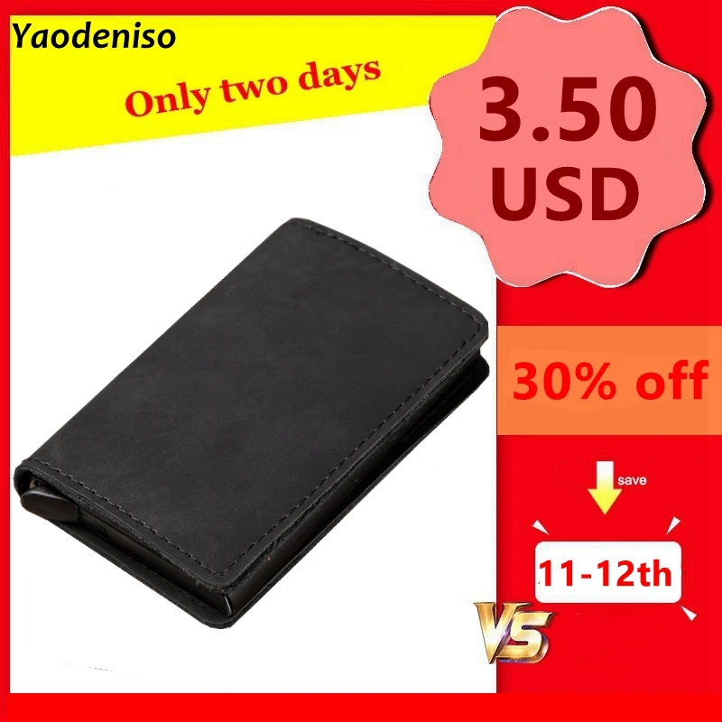 

Men RFID Wallet Blocking Vintage Automatic Leather Credit Card Holder Aluminum Metal Business ID Multifunction Cardholder Wallet