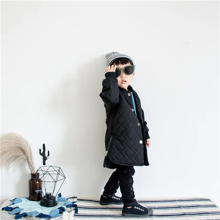 Winter Children Autumn And Winter Diamond Lattice Black Quilted Cotton-padded Clothes BOY'S Children Thick Coat Baby Cotton
