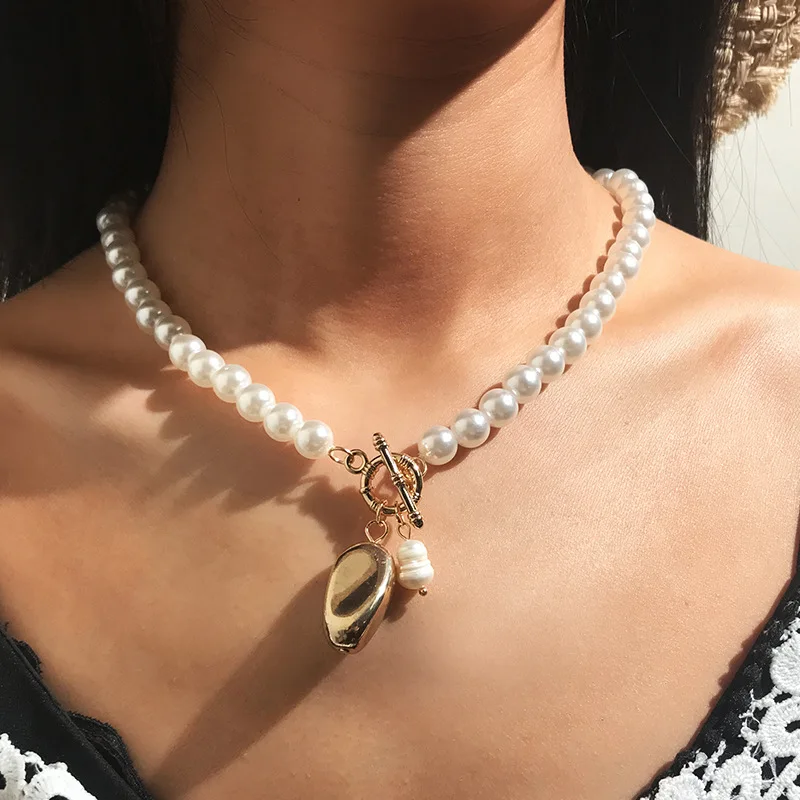 

SRCOI 3 pcs/set Imitation Pearls String Necklace New Fashion Gold Color Balls Pearl Choker Pendant Necklace Women Wedding Party