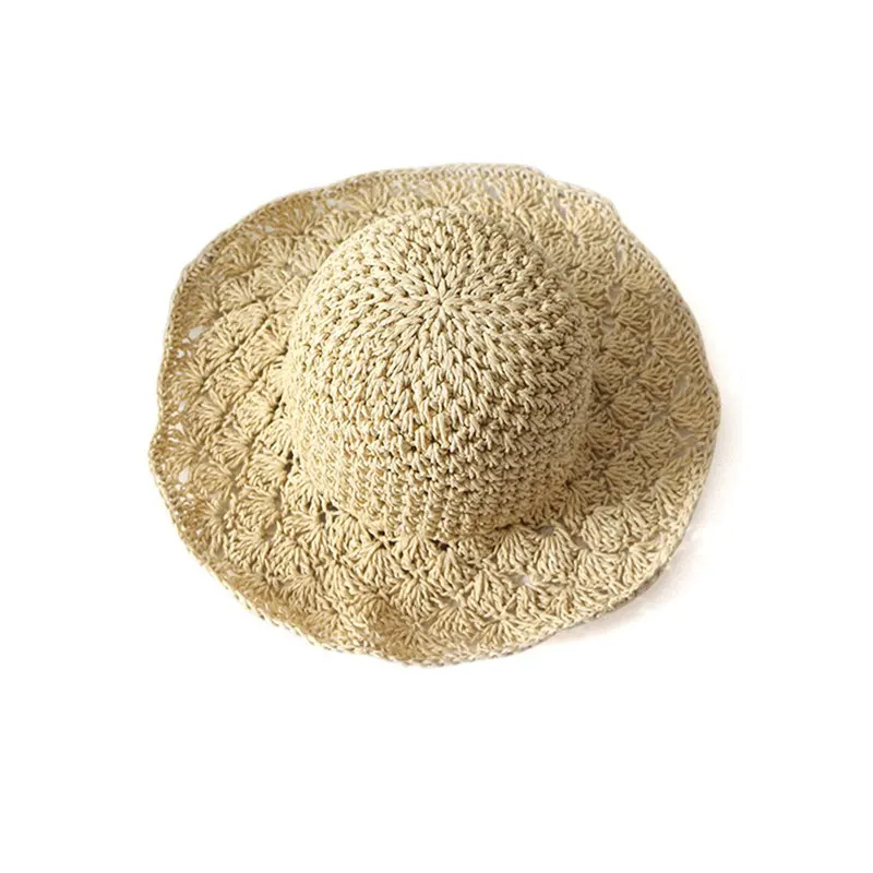 child Panama hand hook pineapple visor beach hat hand folding straw hat outdoor sun hat