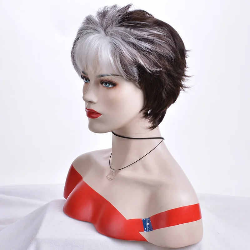 MSIWIGS Pixie Cut с выделениями женщин короткие прямые синтетические волосы парик 1" с серой челкой