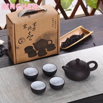 

Soffe Purple Sand Ceramic Chiness Kung Fu Teapot Set With 4 Mini Cup And 1 Pot Suitable For Home Office Tea Set Drinkware