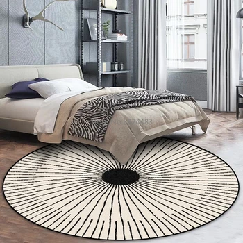 

Minimalist INS Style Round Kids Carpets Black and White Line Tapete Living Room Bedroom Hanging Play Tent Basket Chair Area Rugs