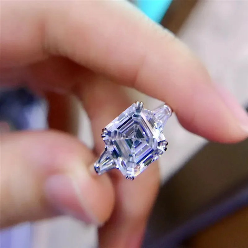 Asscher 18k золото Муассанит бриллиантовое кольцо для женщин