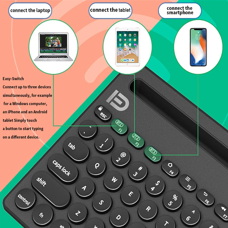 Multi-Device Bluetooth Wireless Keyboard Ultra Mini Mute Keyboard For Mac Chrome OS Windows For iPhone iPad Android
