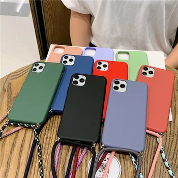 

fashion crossbody strap candy phone case for Samsung Galaxy S10 S8 S9 plus note 10 10pro matte soft silicone lanyard case cover