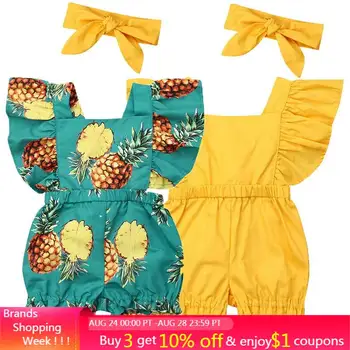 

Menoea Baby Clothing 2020 New Newborn Baby Girl Bowknot Casual Floral Jumpsuit with Headband Outfits Bodysuit Clothes