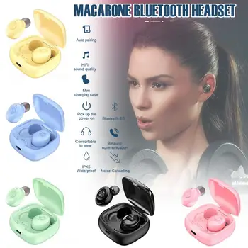 

5.0 Wireless Bluetooth Headset Macaron Mini Dual Earband Charging Box IPX5 Waterproof Noise Reduction Band Microphone