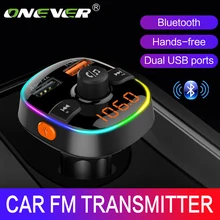 Onever fm-передатчик, беспроводной Bluetooth 5,0, гарнитура, Автомобильный mp3 плеер, Bluetooth, комплект, FM модулятор, двойное USB зарядное устройство, RGB светильник, безопасный