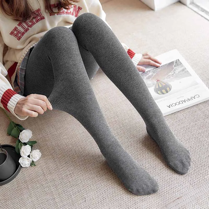 light gray Новинка, зимние женские колготки, черные хлопковые колготки с вертикальной полосой, женские увеличивающие рост, женские колготки, чулки, сохраняющие тепло, Collant - Цвет: light gray