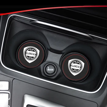 

2pcs Car Cup Holder Mat Leather Water Coaster Decoration For Lancia Car Styling Accessories