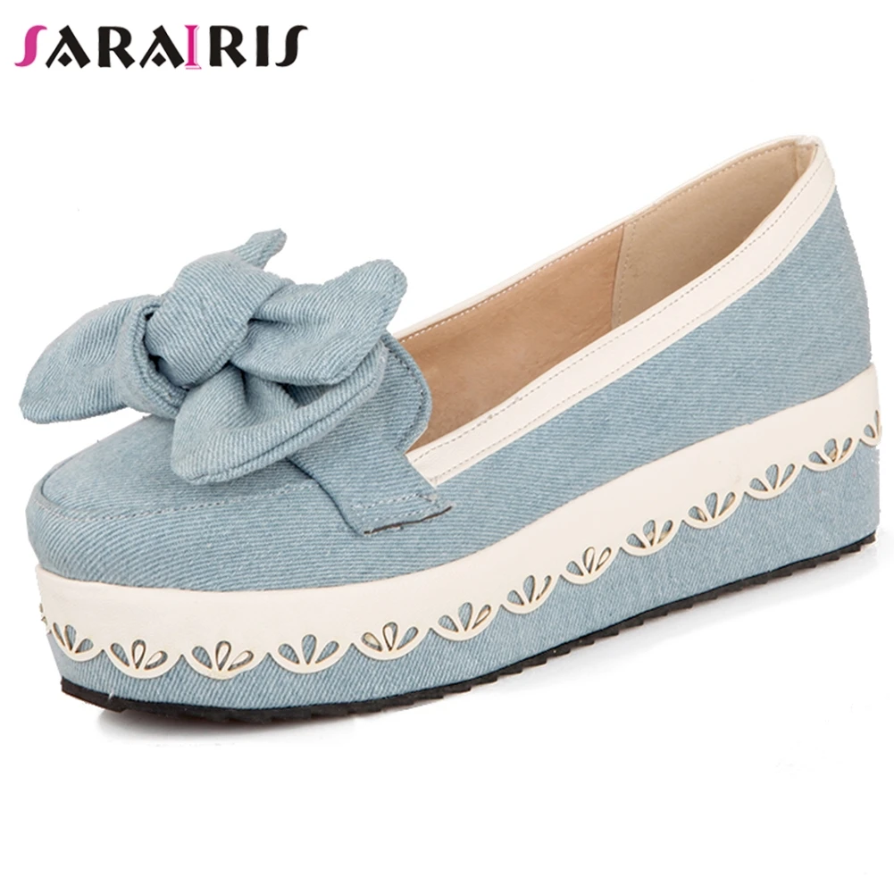 

SARAIRIS Brand New Female Fashion Butterfly Knot Platform Flats Spring Casual Party Flats Women Flat Platform Shoes Woman