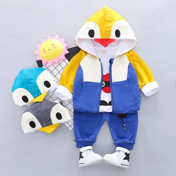 

HYLKIDHUOSE 2019 Toddler Boys Clothes Suits Autumn Infant Clothing Sets Baby Penguin Coats T Shirt Pants Kids Child Costume