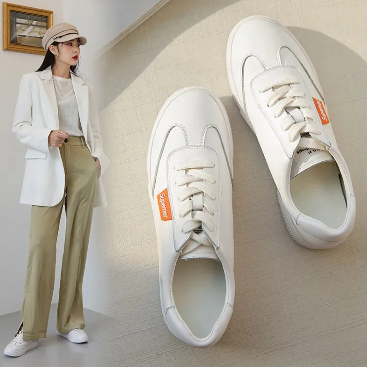 

Korean-style New Style White Shoes Women's 2020 Spring And Autumn Versatile Lace-up Genuine Leather College Style Four Seasons S