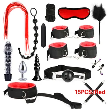 Exotic sex toys, leather plush sexy bondage bundle set, gag, whip, butt plug, sex toys for women, nipple clips, erotic sex toys 5