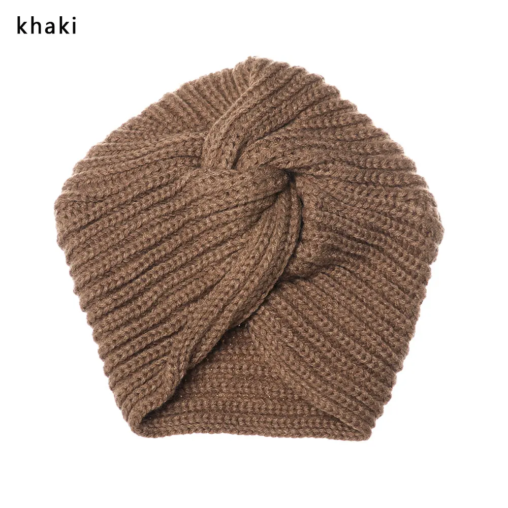 khaki 1 шт., женские зимние вязаные шапки с крученой головкой, Дамская фетровая шапка, тюрбан, головные уборы, шапки для девочек, Осенние шапочки, шапка - Цвет: khaki