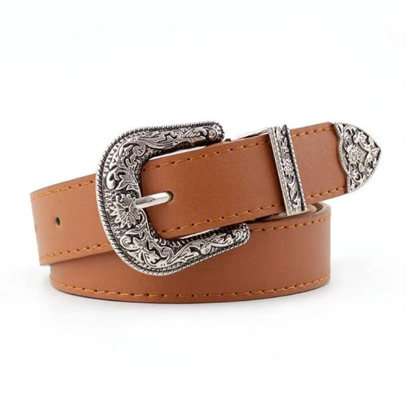 Women Black Leather Western Cowgirl Waist Belt Metal Buckle Waistband New Hot Leisure Jeans Wild Belts For Women Strap Belt