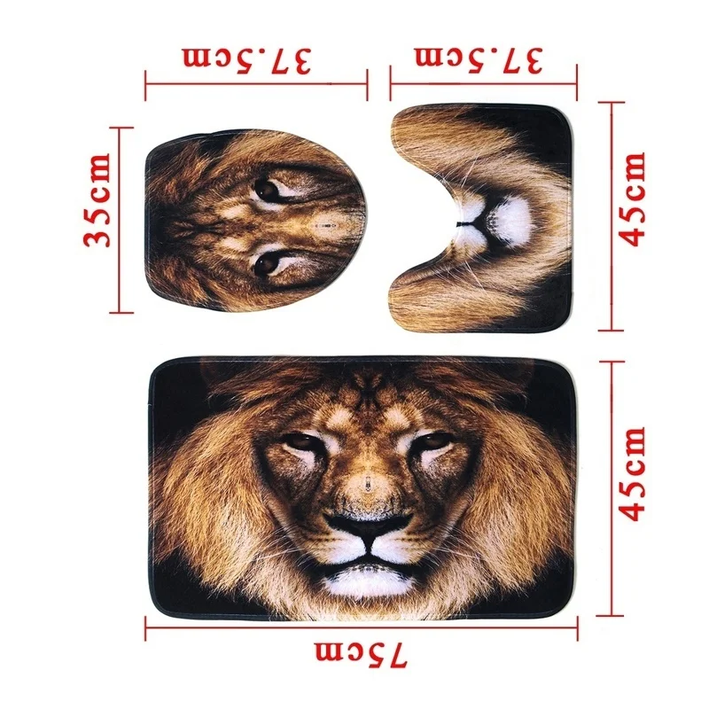 Комплект для ванной с изображением Льва, водонепроницаемая занавеска для душа, Нескользящие коврики для ванной, ковры, покрытие для унитаза, коврик для пола, стойка для тряпок, крышка для унитаза