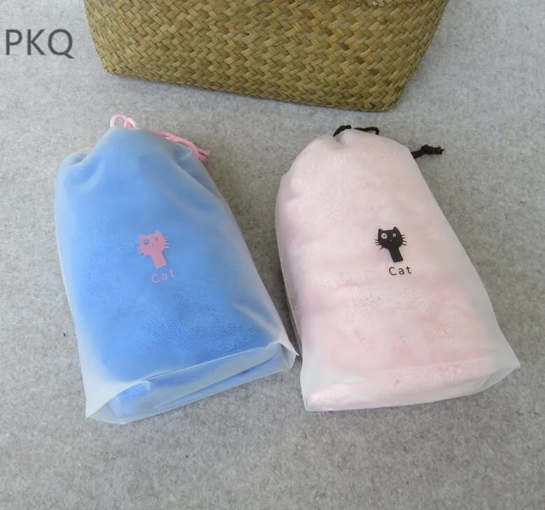 

50pcs Transparent Frosted Plastic Drawstring Bag Portable Waterproof Packaging Cloth Storage Bag 16*20cm/18*25cm/20*30cm