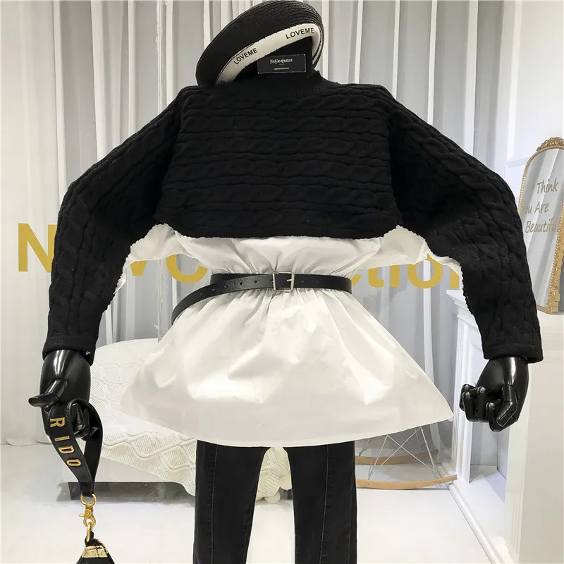 ALPHALMODA зимний женский модный свитер из двух частей с круглым вырезом и длинными рукавами
