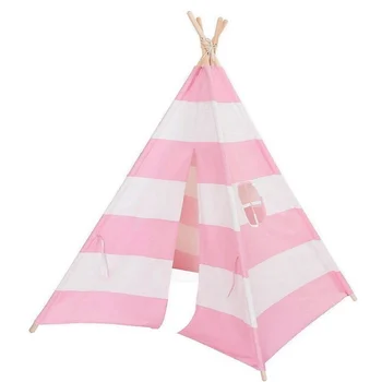 

Indian Tent 4 poles Pink Stripes Small Tent Portable 100% Cotton Canvas Tent Small Bunting With External Shutter Built-In Pocket