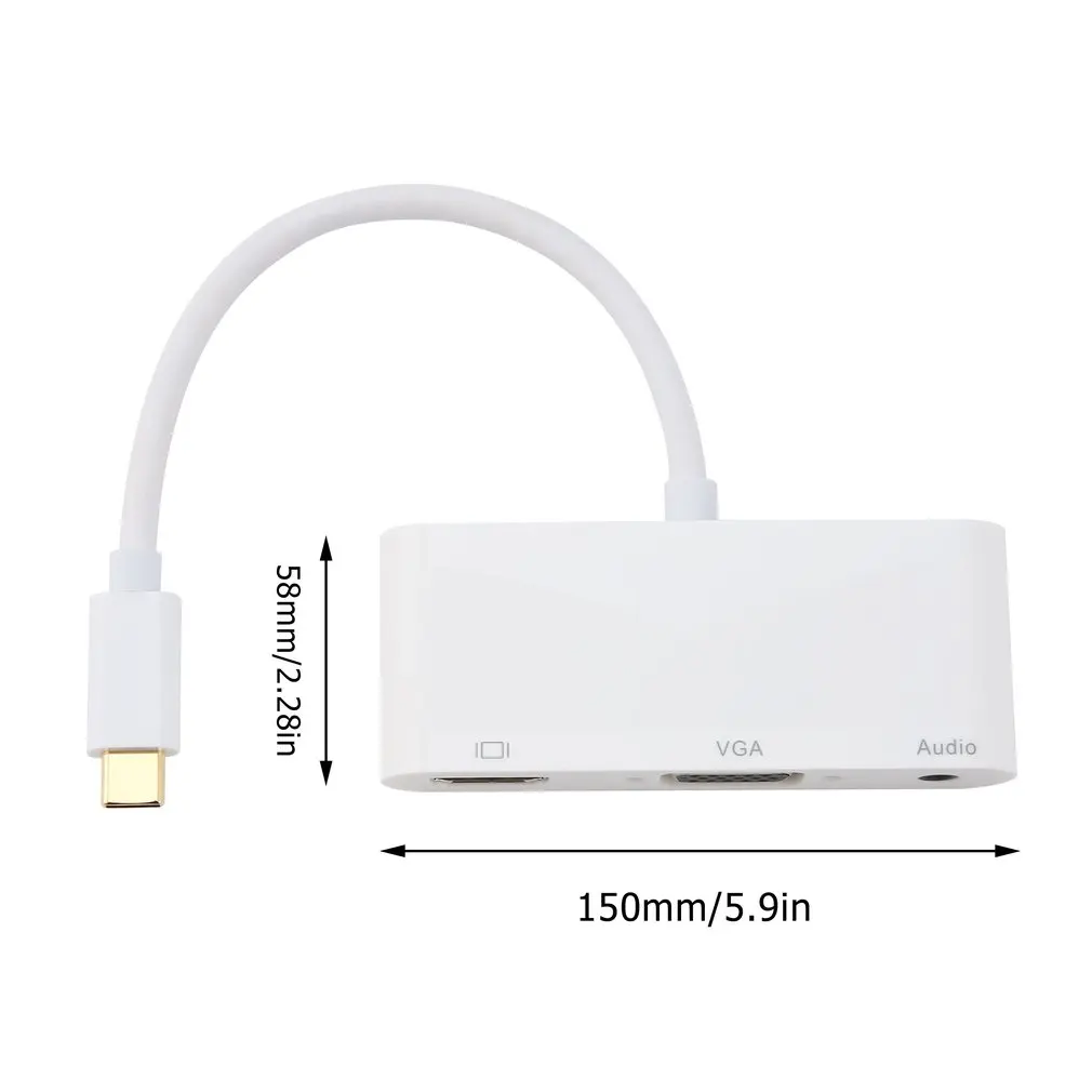 Высококачественный USB 3,1 тип-c к HDMI VGA Аудио HD адаптер высокой четкости конвертер с тип-c к VGA кабель Белый