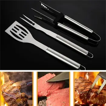 

BBQ Tools BBQ Kit Bake Brush Outdoors Silver 3pcs Cooking Picnic Barbecue Accessories Roast Fork Shovel Camp