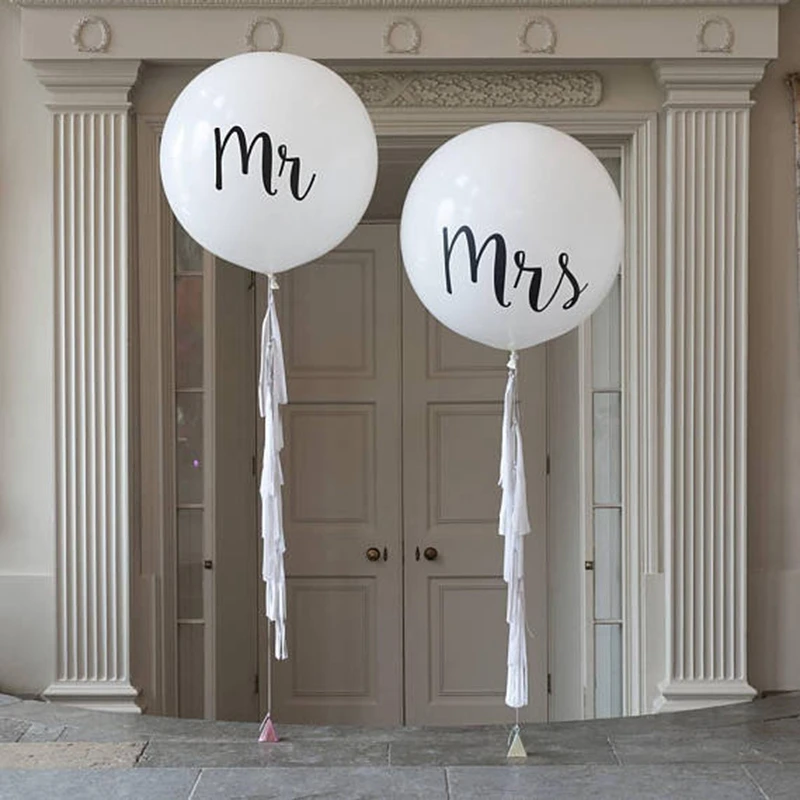 36-Inch Round White Print Mr&Mrs Balloons Wedding Valentine'S Day Party Decoration Single Party Big Thick Latex