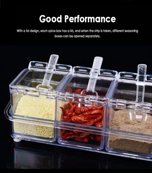 

Four In One Crystal Clear Seasoning Box Acrylic Spice Rack Storage Condiment Jars Containers With One Spoon