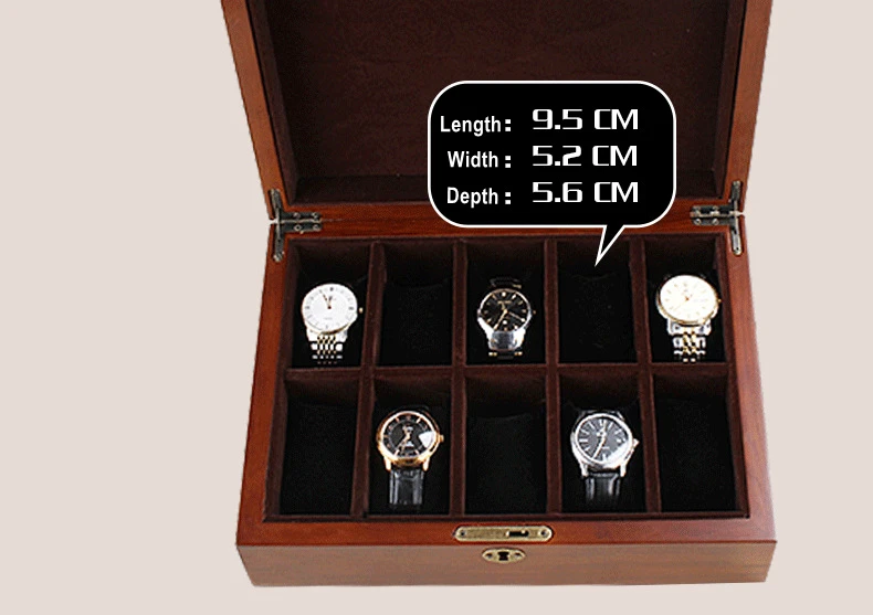 2022 10-Slots Solid Wooden Watch case 5 Seats Luxury Watch Organizer Box Wood Storage Box with Lock Jewelry Gift  Case for Man