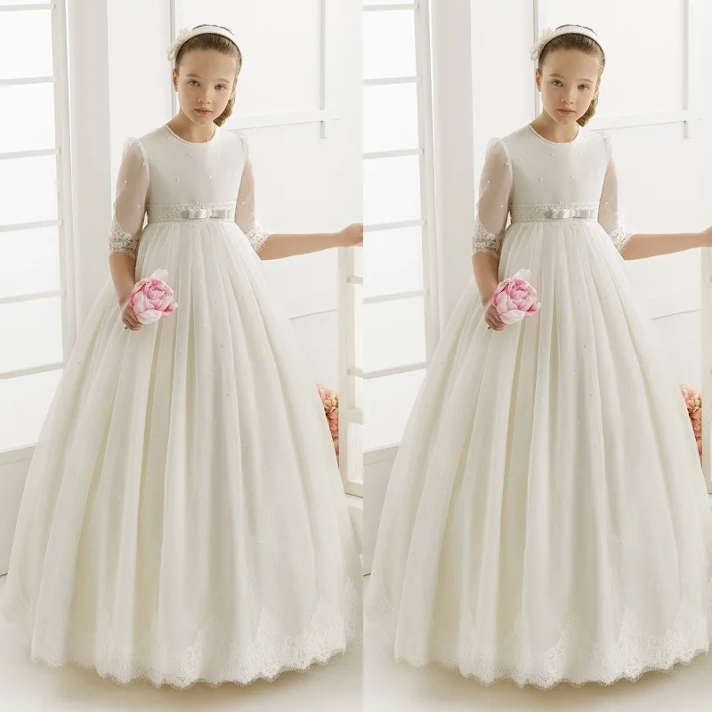 84Flower Girl Dresses for weddings first communion dresses for girls Tulle Ball Gown Half Sleeve girls pageant dresses