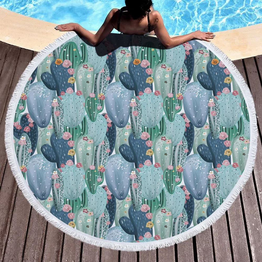 StyleS Boho Beach Towels Printed Tropical Plants Beach Towel Microfiber Round Fabric Bath Towels For Living Room Home Decorative - Цвет: StyleS