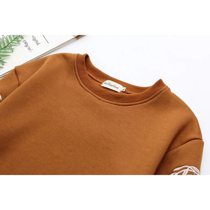 Женские толстовки размера плюс XL-4XL с цветочной вышивкой из плотного бархата, осенне-зимняя верхняя одежда, повседневные топы