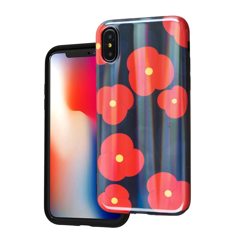 Laxury Laser glossy Glass Phone Case For iPhone X 10 XS Max XR Cute Orange Flower Red Cover 7 8 Plus 6 6S 4.7 Capa |