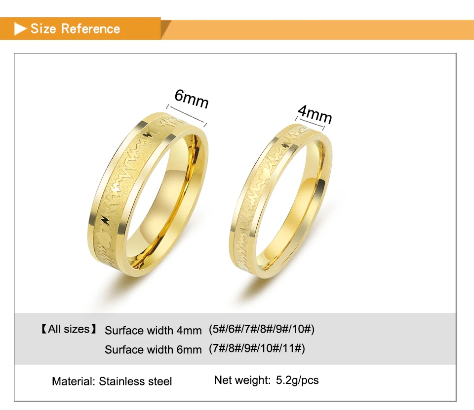 Innopes ECG Ring Stainless Steel Mood Ring Promise Heartbeat Wedding gold Ring Fashion Couple Jewelry for Men Women