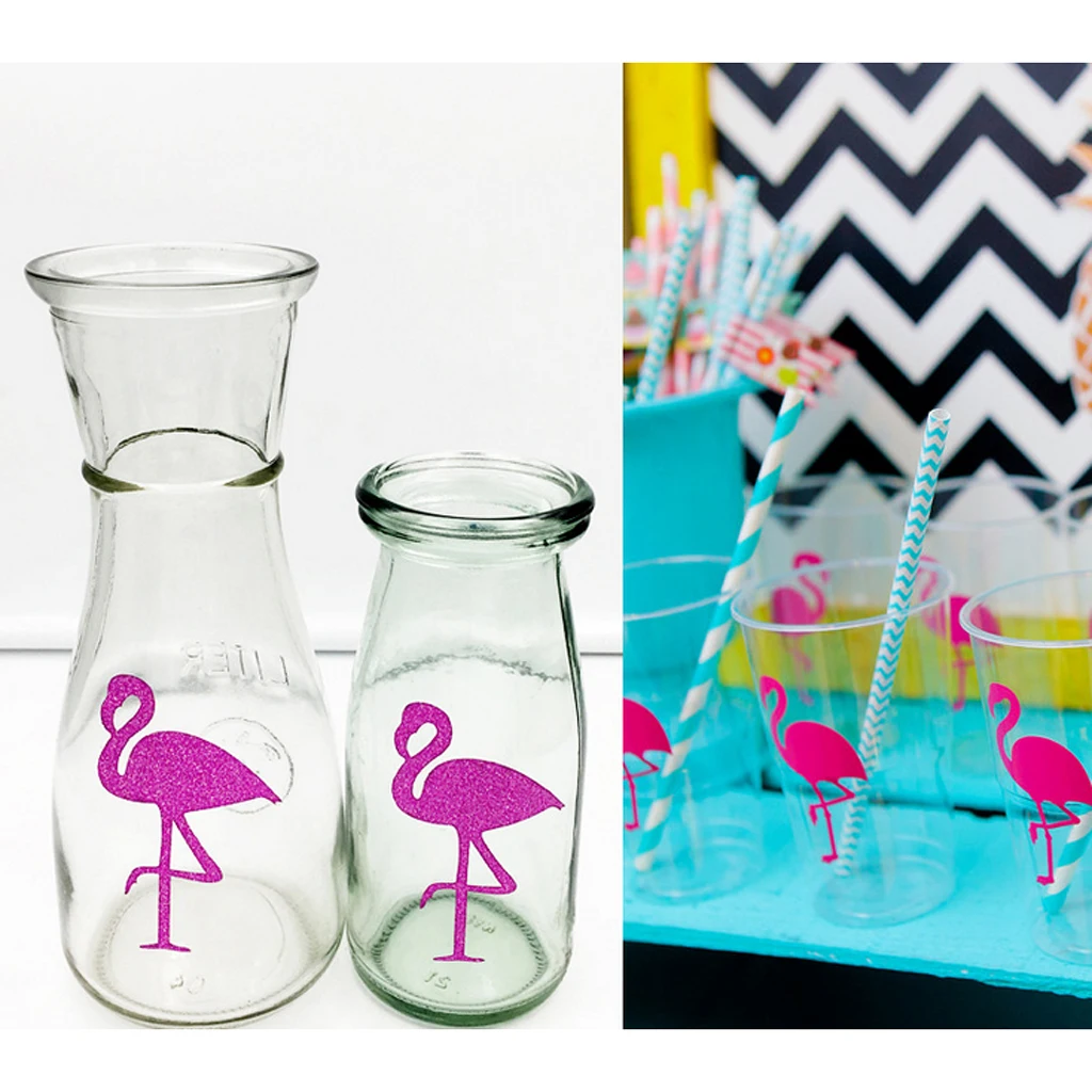 12-Pack Paper Flamingo Stickers Decals for Glass Cups Water Bottles Labeling Decorations