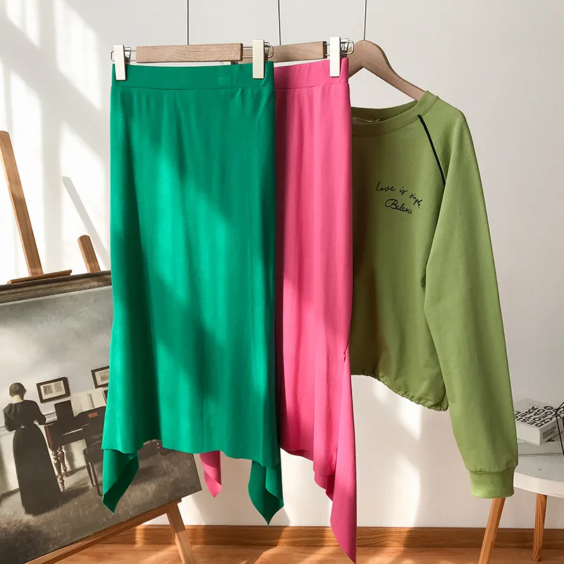 

Stock Women's Dress Overstock 2019 Versatile Elegant Irregular Skirt Japanese-style Simple Trend 12.17