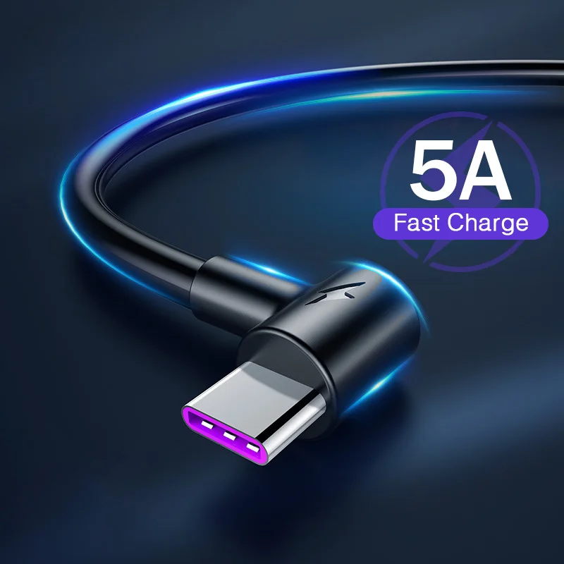 

Type C USB Cable Fast Charging 90 Degree usb c cable Type-c data Cord 5A Quick Charge Mobile Phone Cable for Samsung S10 Xiaomi