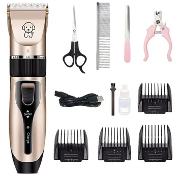 

Dog Grooming Clippers Electric Pet Trimmer Cordless and Low Noise Grooming Set for Dogs and Cats USB Hair Shaver with 4 Clippers